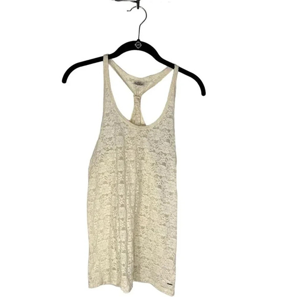 Victoria's Secret PINK Lace Racerback Tank Top Ivory Y2K Style Size S - Picture 1 of 9
